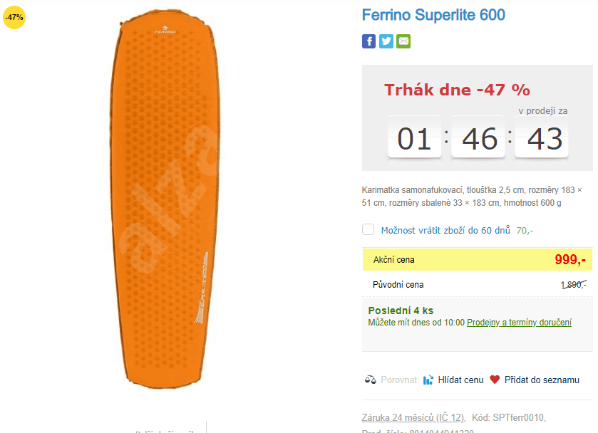 Samonafukovací karimatka Ferrino Superlite 600