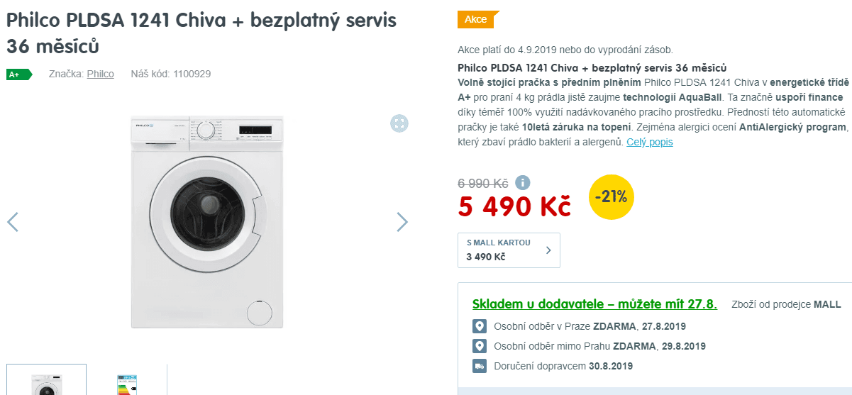 Pračka Philco, 4kg, 1200 ot., 36 cm