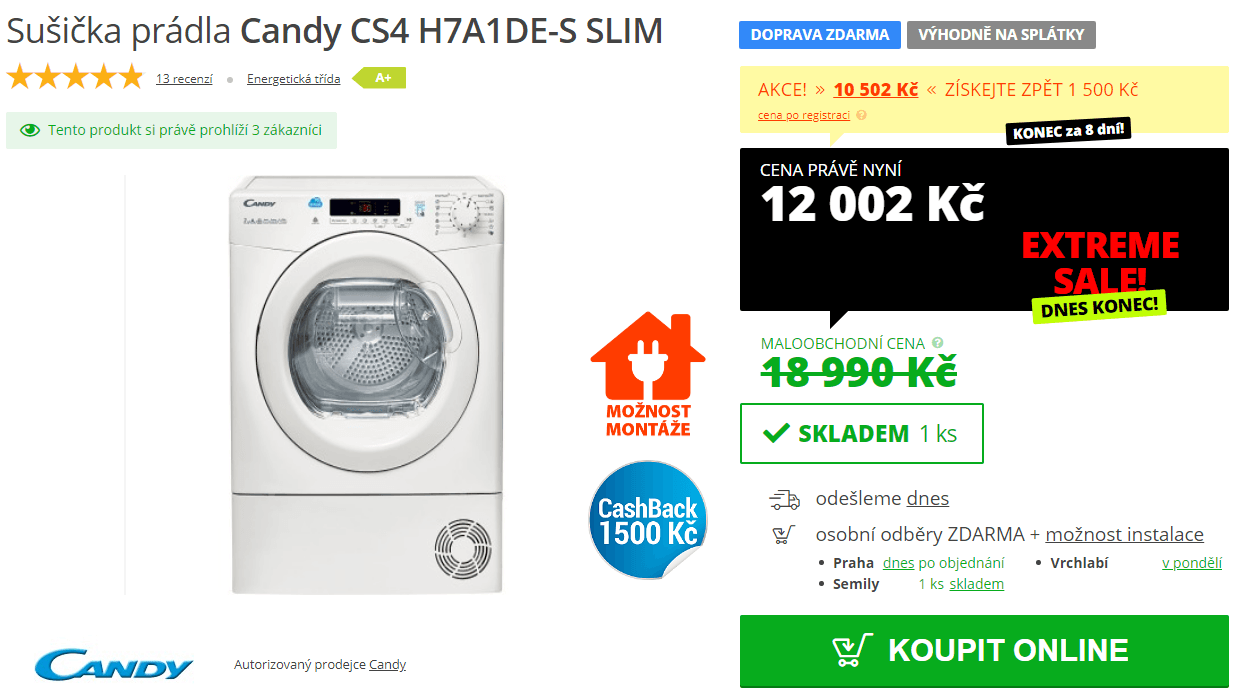 Kondenzační sušička Candy, 7kg, A+