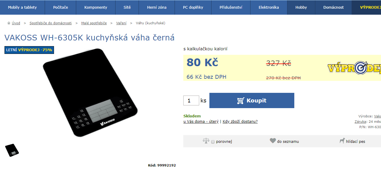 Kuchyňská váha Vakos, počítání kalorií