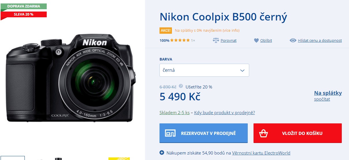Nikon Coolpix B500, 16MPx, Wifi, BT, 40x zoom