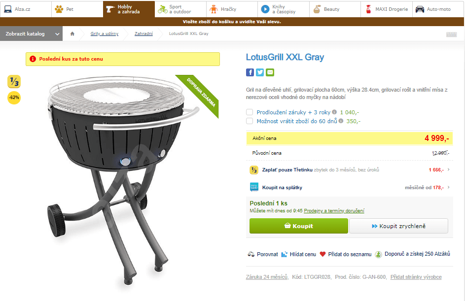 Bezkouřový gril Lotus XXL, dřevěné uhlí