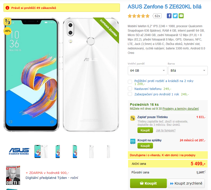 ZenFone, 8x 1,8GHz, 4GB RAM, 6,2"