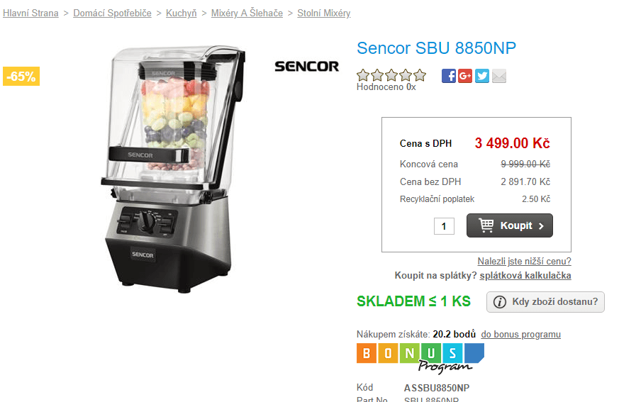 Mixér Sencor, ořechy, led, 33000 otáček