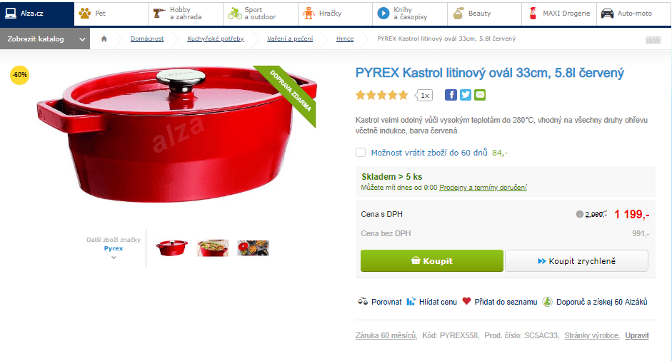 Kastrol litinový Pyrex, 33 cm, 5,8 l