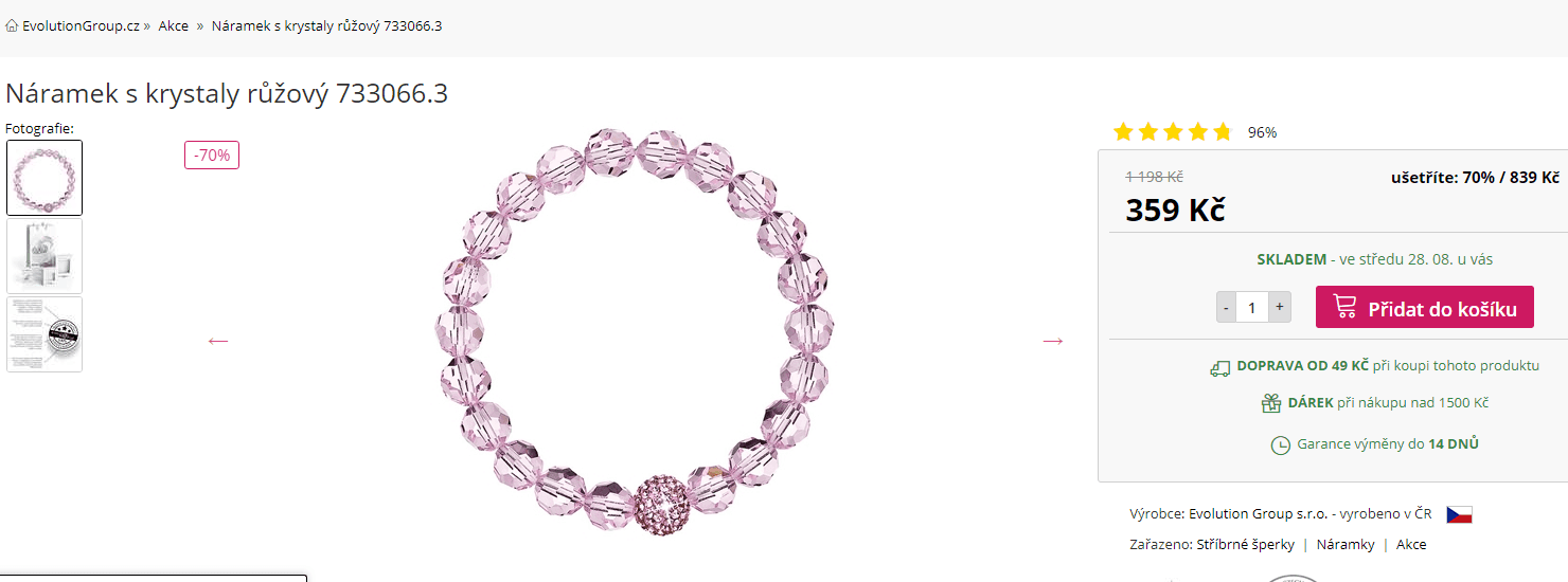 Náramek s krystaly růžový 733066.3