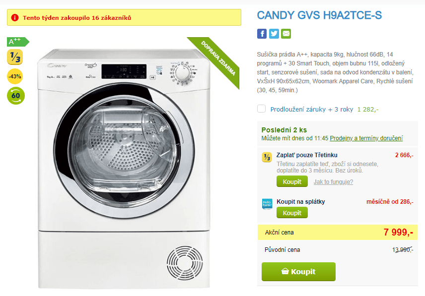 Sušička prádla Candy, 9kg, A++, NFC