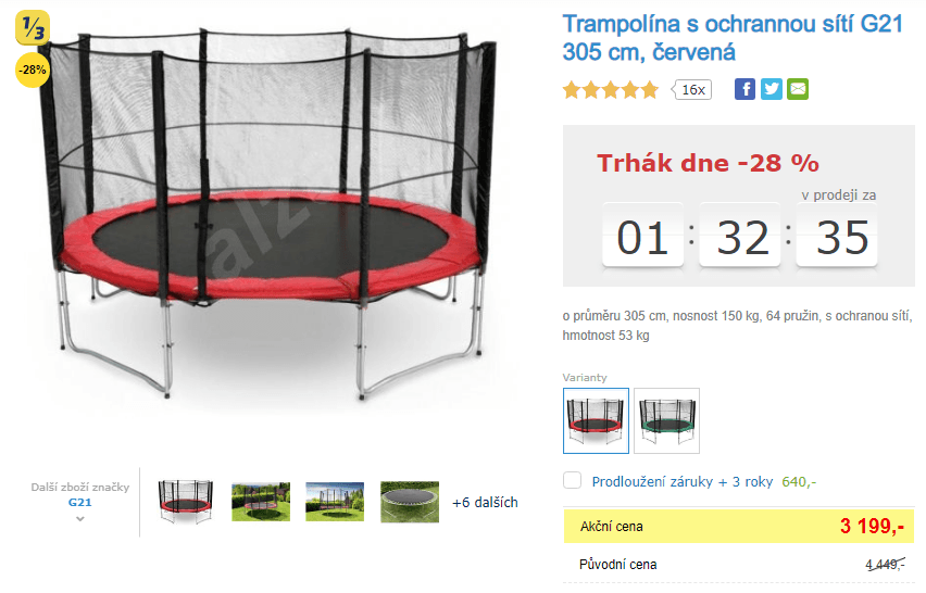 Trampolina G21, 305 cm, ochranná síť