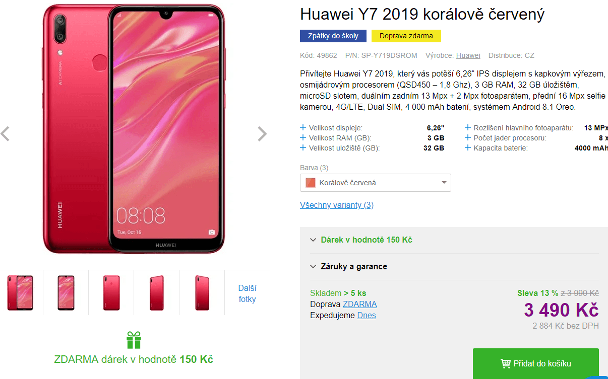 Huawei, 8x 1,8GHz, 3GB RAM, 6,26", LTE