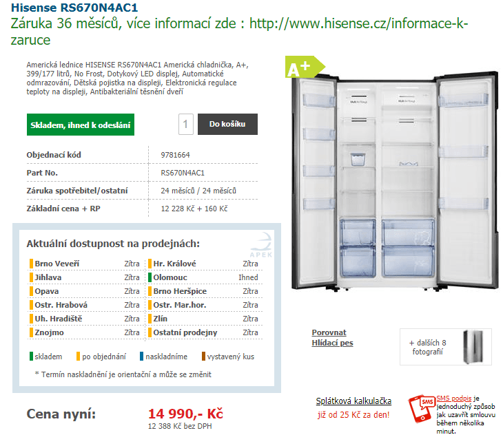 Americká lednice Hisense, led, displej, no frost