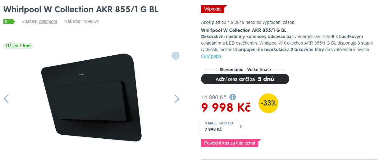 Dekorativní nástěnná digestoř Whirlpool, 625