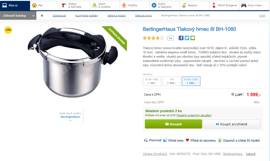 Tlakový hrnec BerlingerHaus 6 litrů