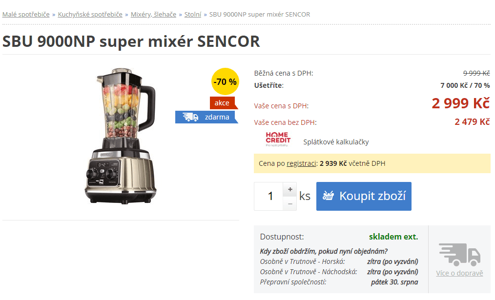 Stolní mixér Sencor, 30 000 ot./min, 2 l