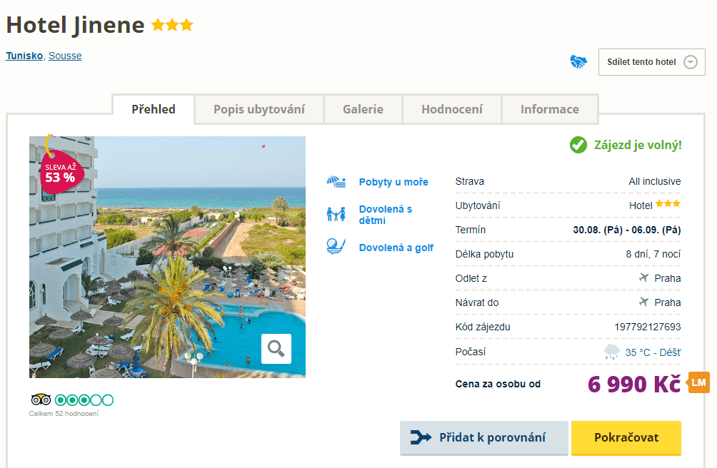 Tunisko / ✈ Pha / AI / 3⭐/ 8 dní