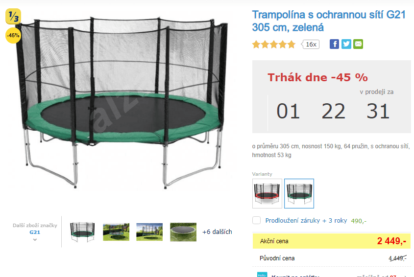 Trampolina G21, 305 cm, ochranná síť