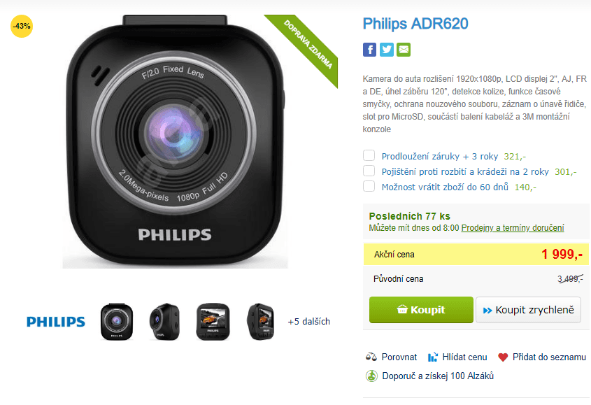 Kamera do auta Philips GoSure, FHD