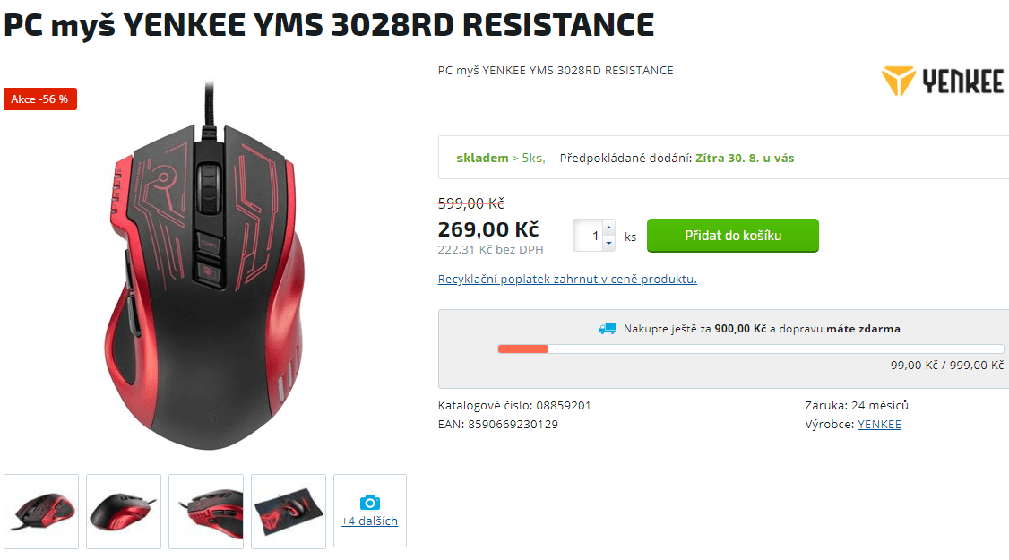 Herní myš Yenkee YMS 3028RD Resistance