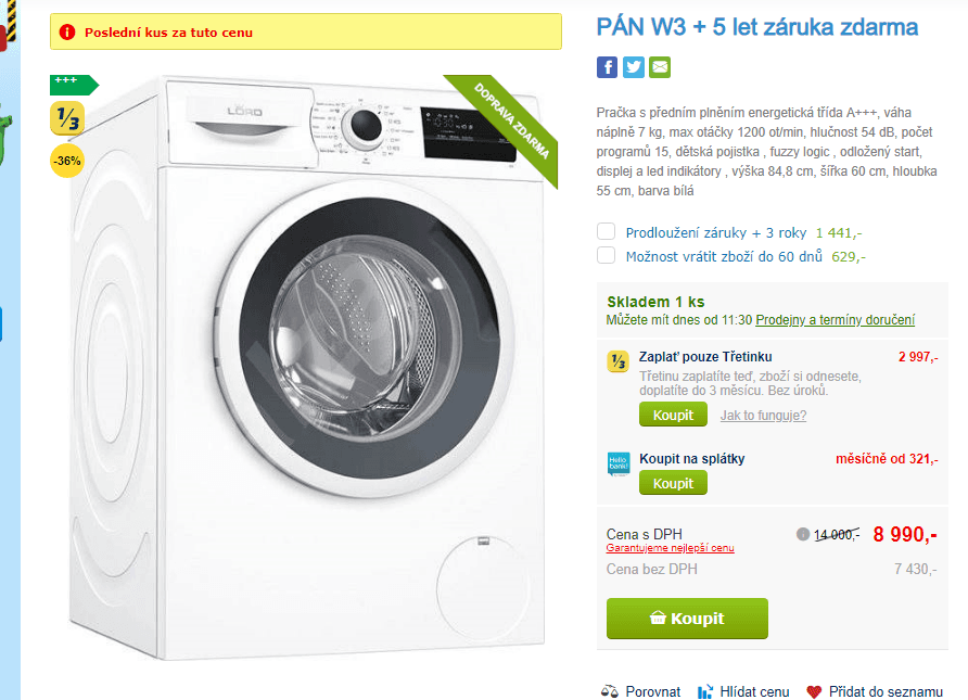 Pračka Lord W3, 7kg, 1200 ot., A+++