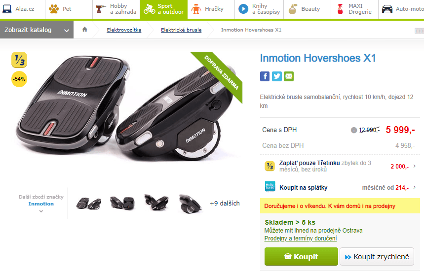 El. brusle samobalanční Hovershoes X1