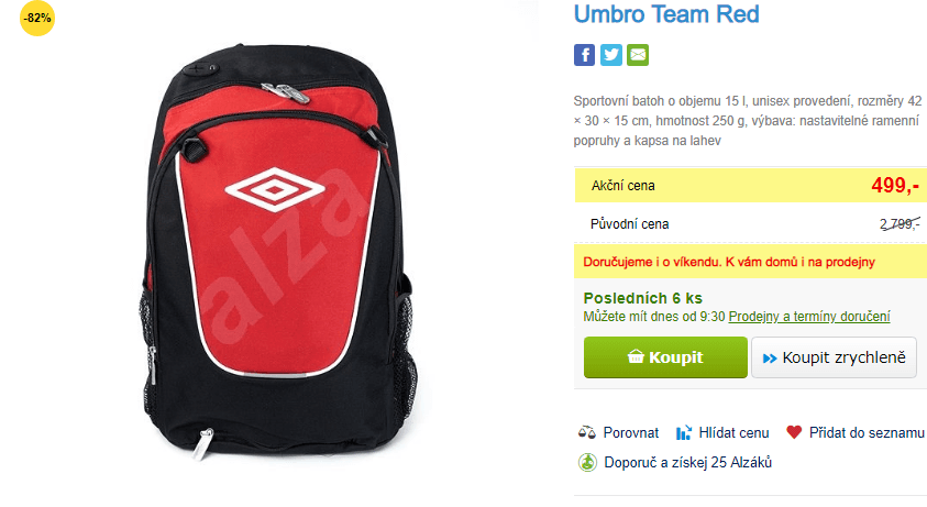 Sportovní batoh Umbro Team Red