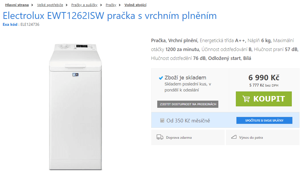 Pračka Electrolux, 6kg, 1200 ot., A++