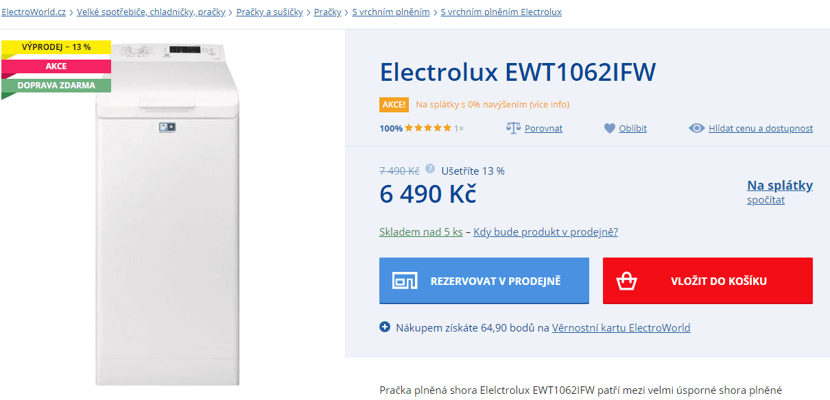 Pračka Electrolux, 6kg, 1000 ot., A++