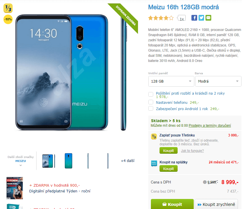 Meizu, 8x 2,8GHz, 8GB RAM, 6", 128GB