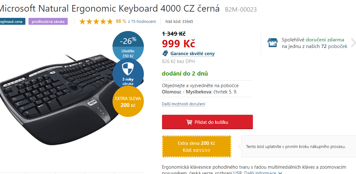 Ergonomická klávesnice Microsoft