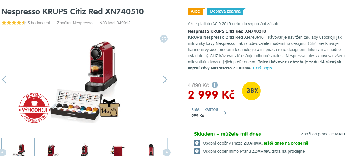 Espresso na kapsle Krups Citiz Red