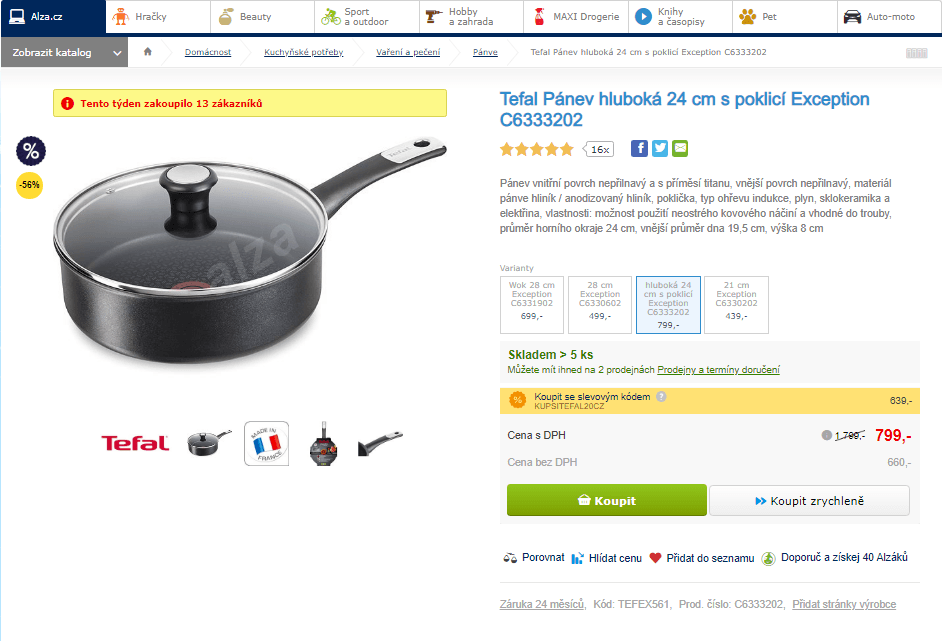 Pánev s poklicí Tefal, 24cm, indukce
