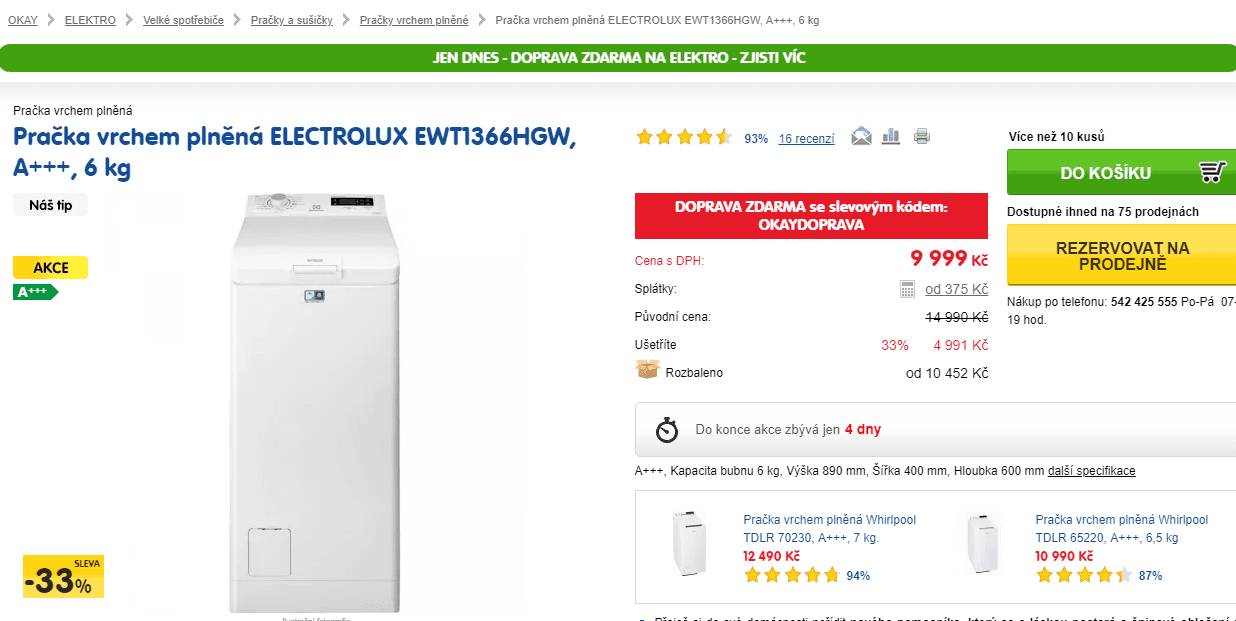 Parní pračka Whirlpool, 6kg, 1300 ot., A+++