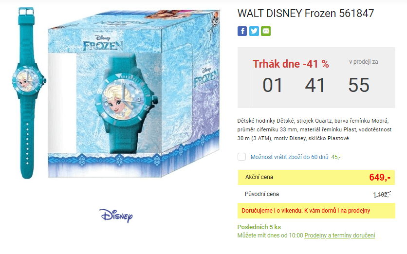 Dětské hodinky Frozen, Walt Disney