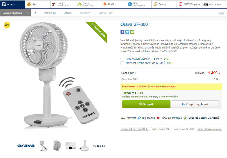 Stojanový ventilátor Orava SF-300