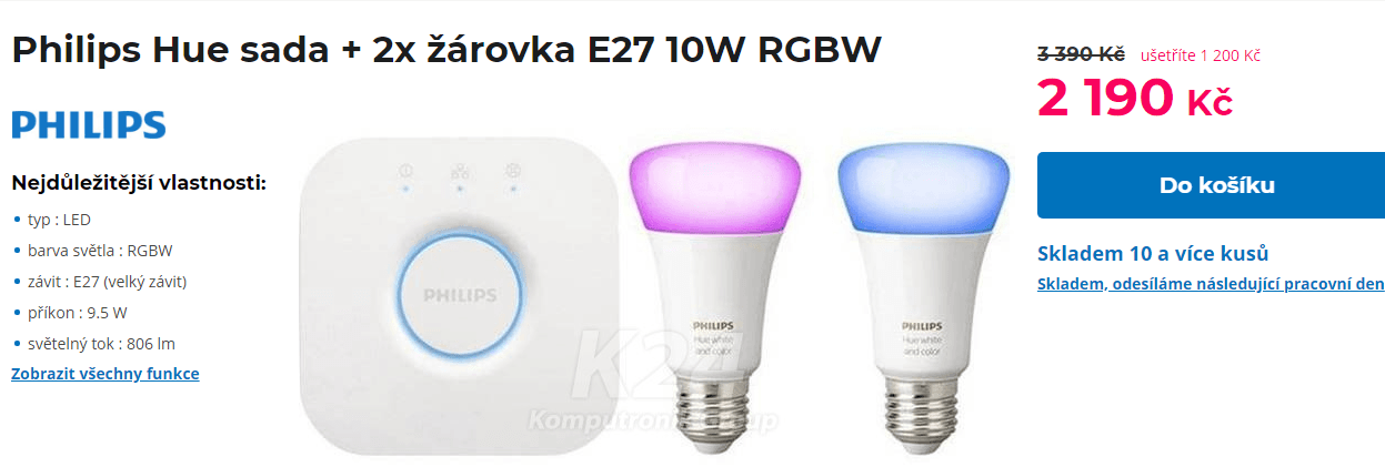 Starter pack Philips Hue, Bridge + 2x žárovka