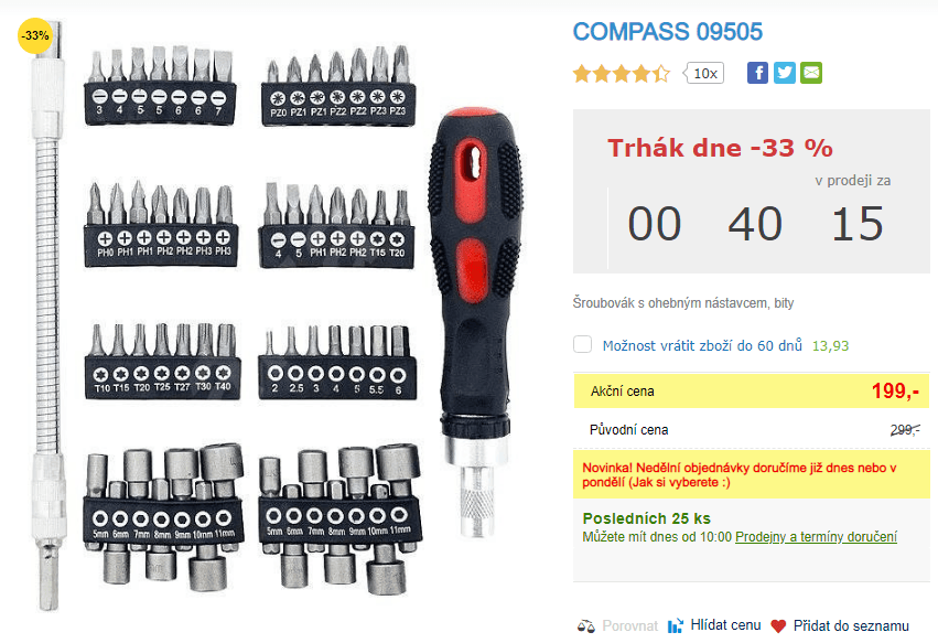 Sada ráčnového šroubováku + bity