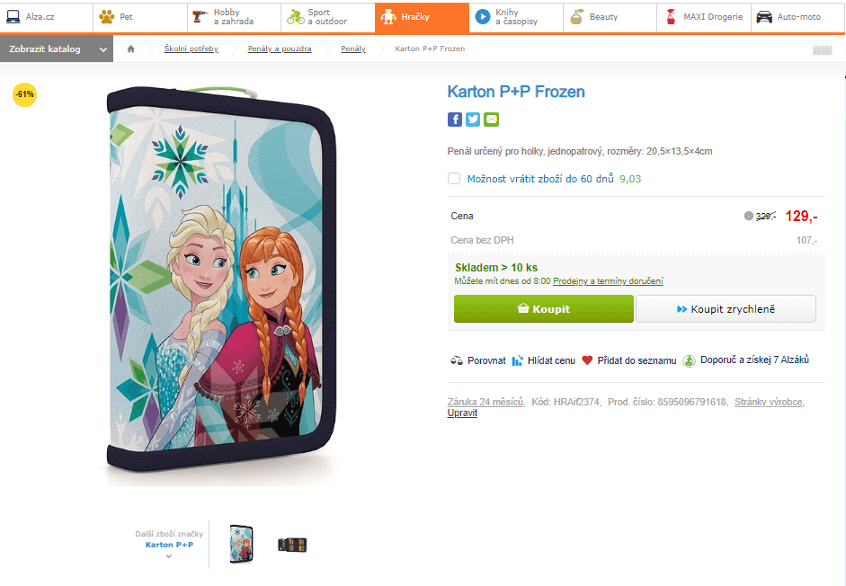 Penál P+P Karton Frozen 1 patro, plný