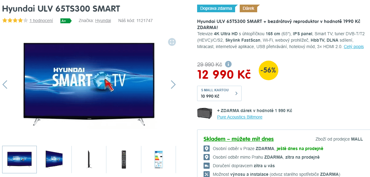 Ultra HD TV, Smart, 165 cm, Hyundai