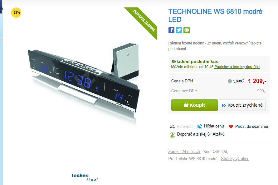 Meteostanice, budík, čas Technoline