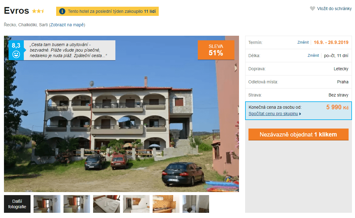 Řecko, Chalkidiki / ✈ Pha / BS / 2⭐+/ 11 dní