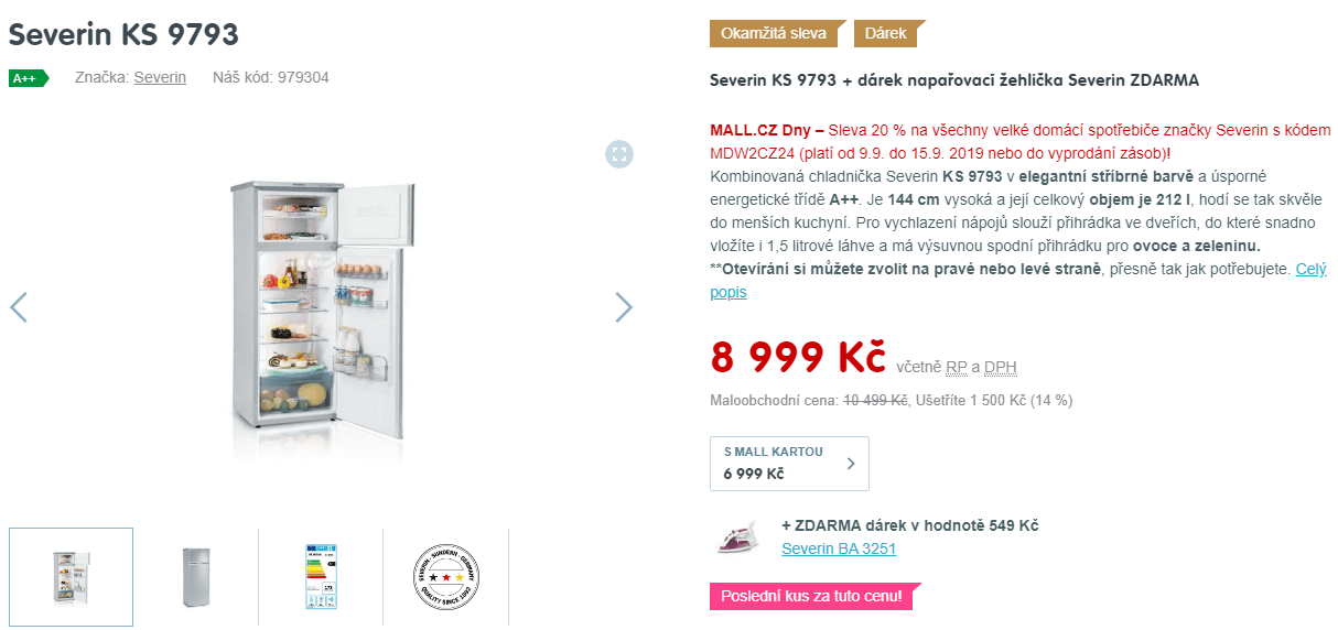 Lednice Severin, A++, 144 cm