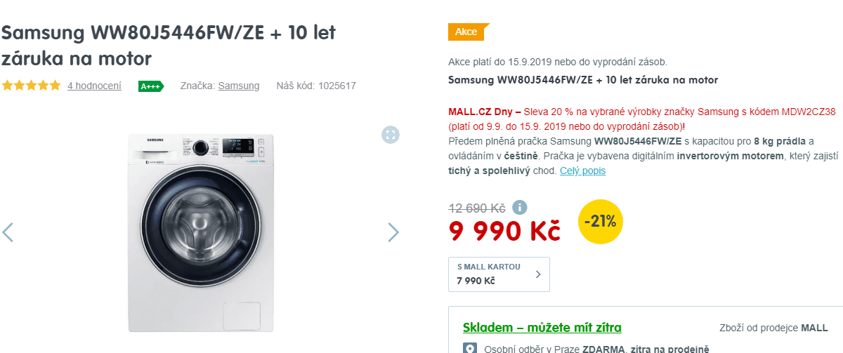 Pračka Samsung, 8kg, 1400 ot., A+++