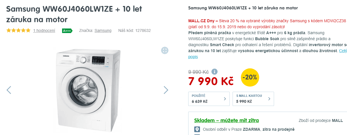 Pračka Samsung, 6kg, 1000 ot., A+++, smart