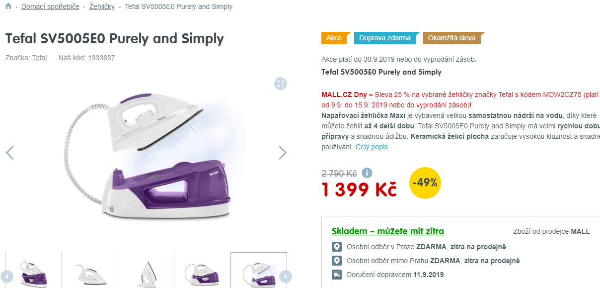 Parní generátor Tefal Purely and Simply