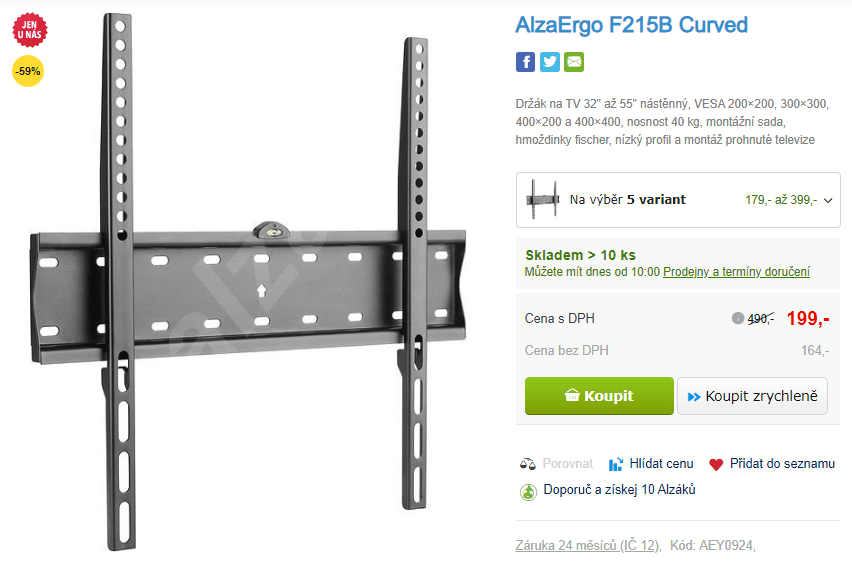 Nástěnný držák na TV AlzaErgo, až 55"