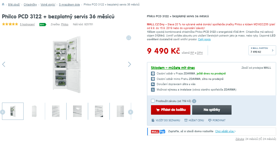 Komb. chladnička Philco, A++, 312 litrů