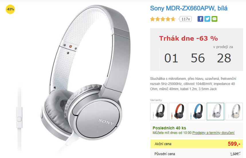 Sluchátka Sony MDR-ZX660APW, bílá