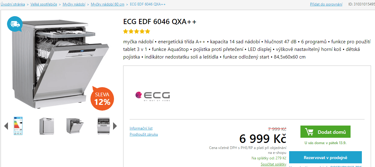 Myčka nádobí ECG, 14 sad, A++