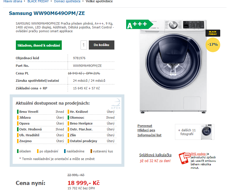 Pračka Samsung, 9kg, 1400 ot., A+++