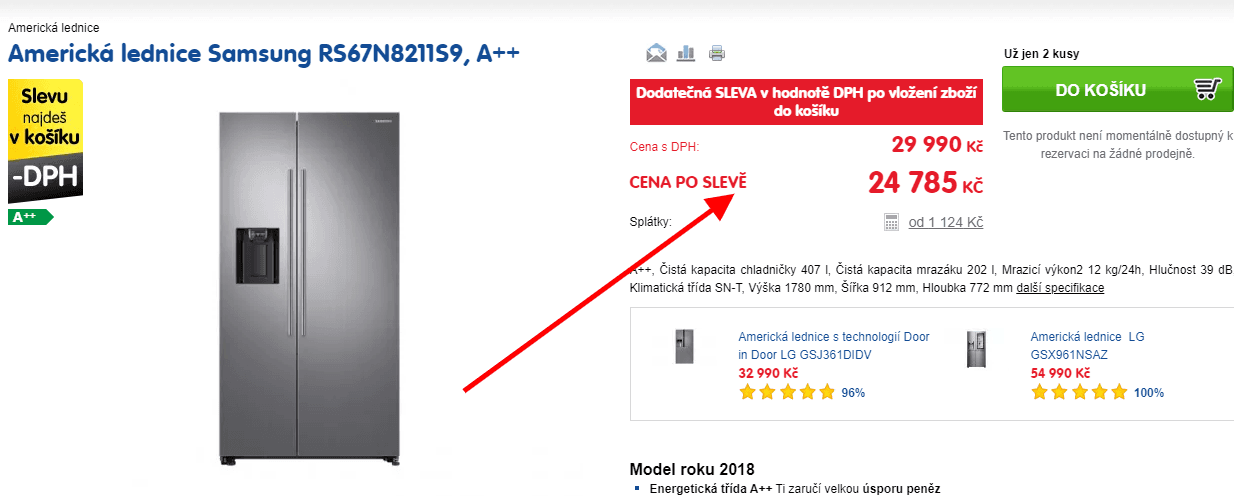 Americká lednice Samsung, A++, led, voda