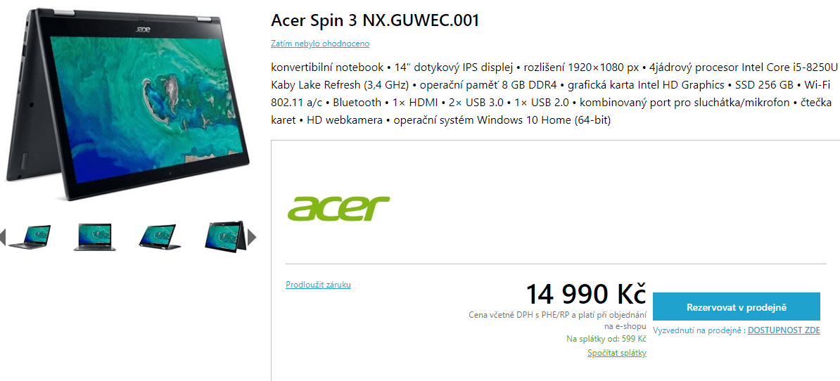 Acer Spin, i5, 3,4Ghz, 8GB RAM, 14"